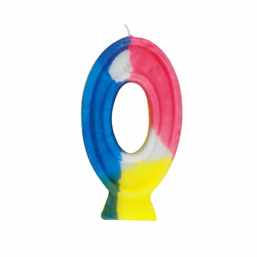 Birthday candle No 0 multicolored with holder base new