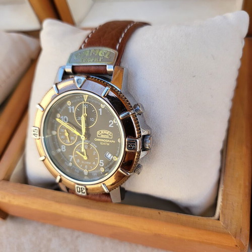 Camel Trophy Topchrono Chronograph Alarm Wristwatch like new with leather strap