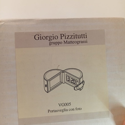 Giorgio Pizzitutti Italian leather digital table clock with photo frame