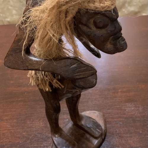 Wooden native figures set of 6 used with rope hair and ashtrays