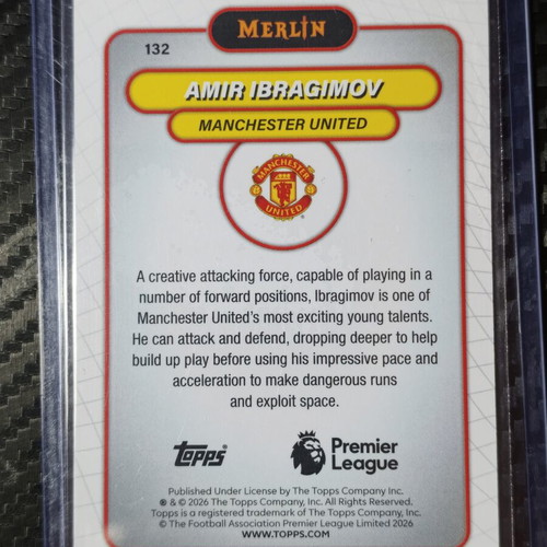 2025-26 Topps Merlin Premier League Amir Ibragimov RC Lava Wave Refractor #132 Manchester United