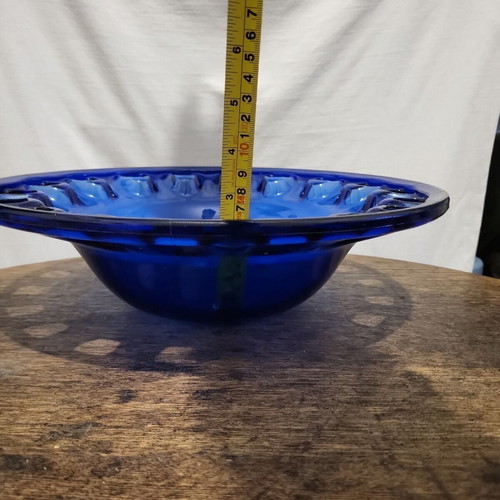 Large decorative retro cobalt blue artistic glass bowl like new