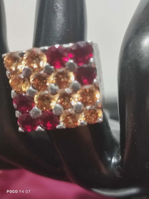 Сребърен пръстен 925 като нов с рубини и цитрин