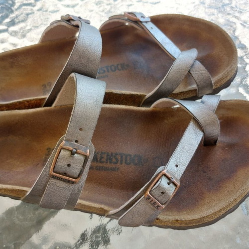 Birkenstock Mayari sandals used, size 39, gold-bronze metallic