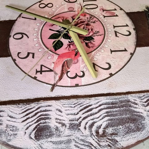 Handmade wooden shabby chic vintage wall clock 43cm, new