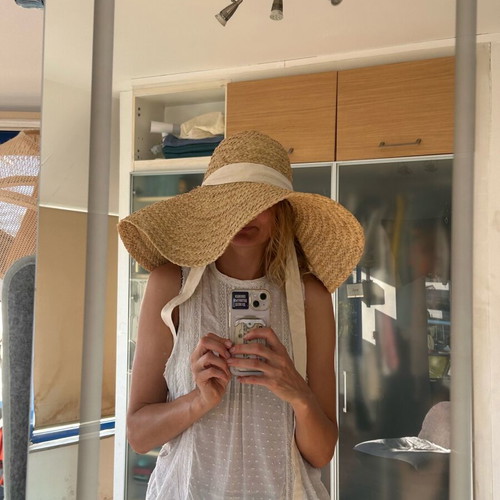 Handcrafted French straw sun hat with oversized brim, like new