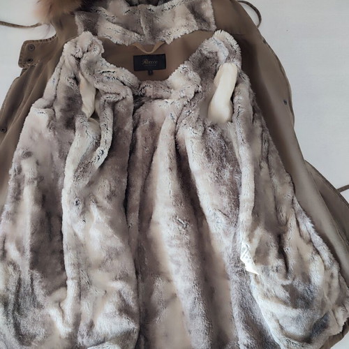 Rococo women's parka jacket khaki with natural fur and sequins
