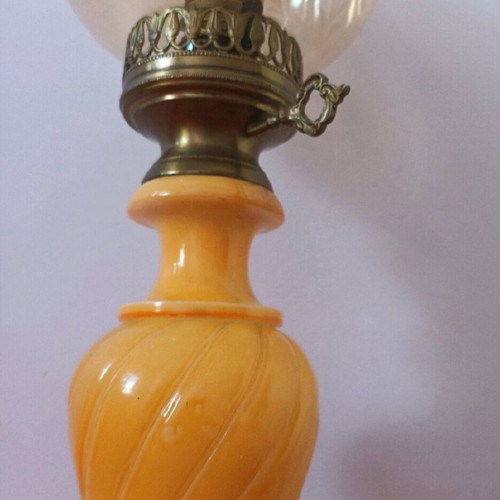 Italian table lamp used, heavy alabaster with crystal shade