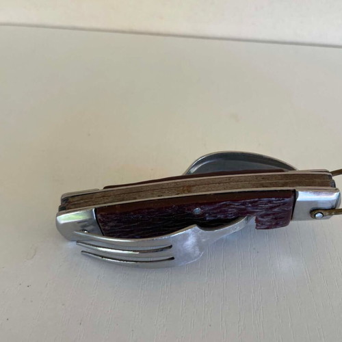 Vintage camping pocket knife with cutlery 22cm used