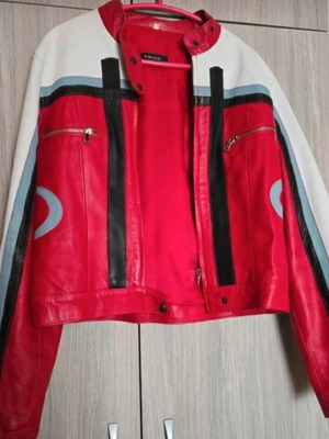 Leather jacket like new, white and red, size L