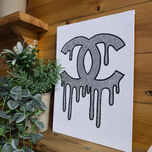Chanel canvas painting with crystals and hand-painted new