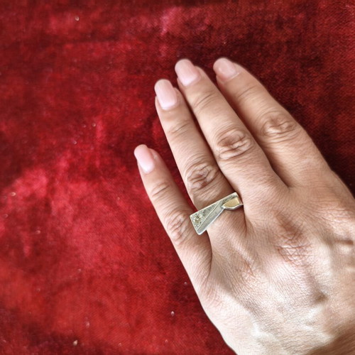 Vintage Geometric Silver Ring 950 Silver & 14K Gold used