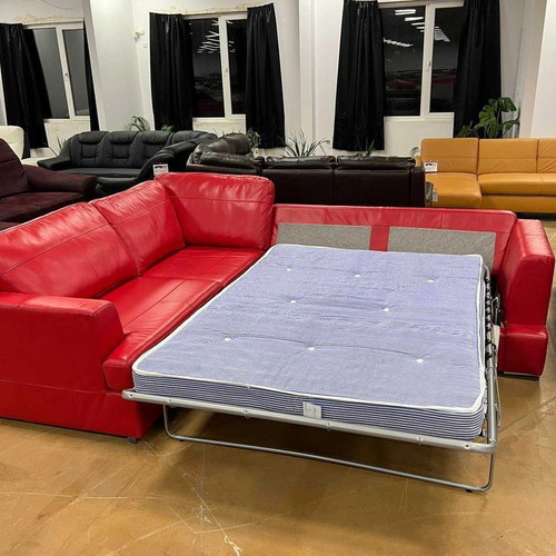 Red leather corner sofa FREYA with bed function new