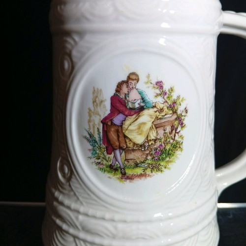 Vintage FP Germany porcelain beer mug with rococo design