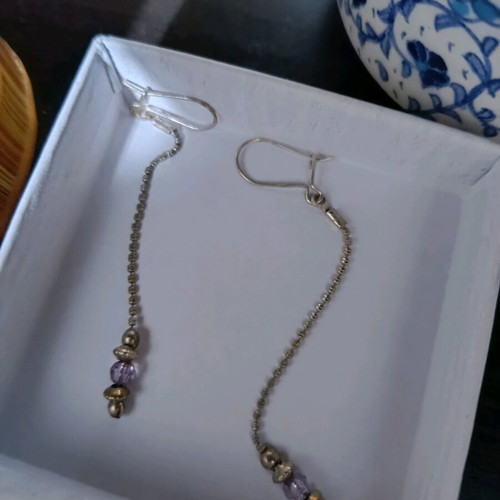 Dangling earrings like new, purple and silver