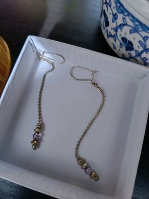 Dangling earrings like new, purple and silver
