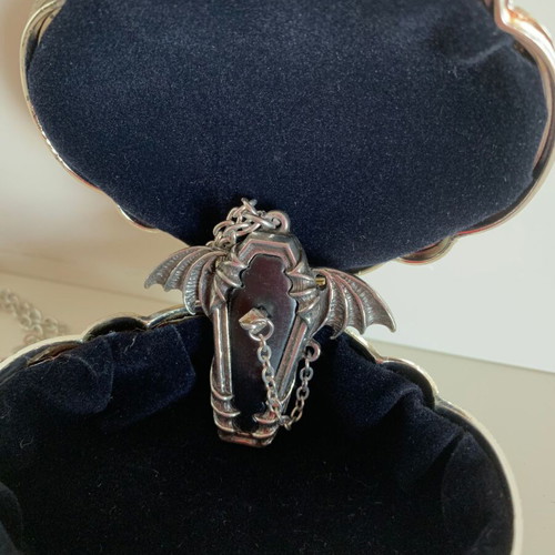 Alchemy Gothic Coffin Pendant 2022 like new, pewter and leather