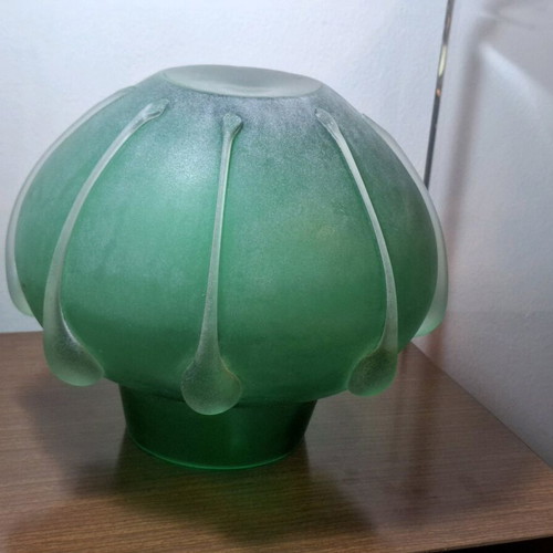 Art vase used, heavy, sand-blasted with appliqued detail