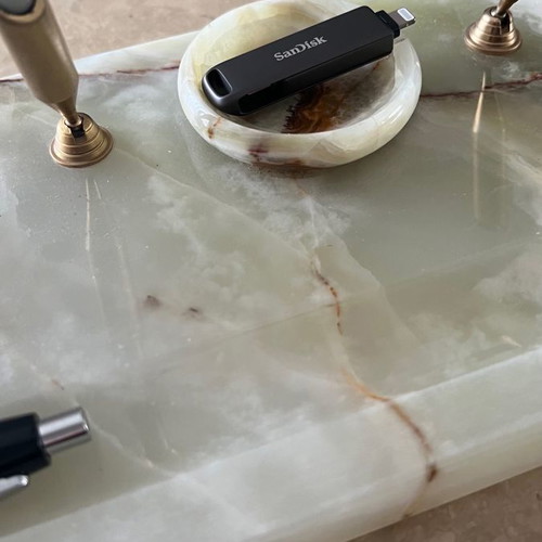 Alabaster desk organizer used in beige and green