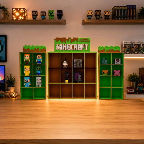 Minecraft Kinder Joy & Funko Pop Display Shelf like new