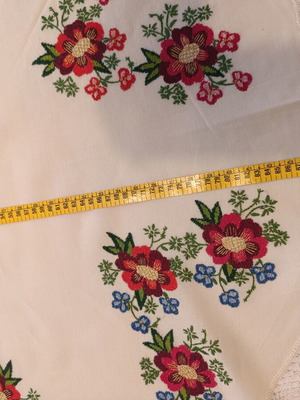 Hand-Embroidered Round Tablecloth with Handmade Lace used