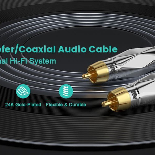 Subwoofer 3m Digital Coaxial Audio Cable RCA to RCA, 24K Gold-Plated