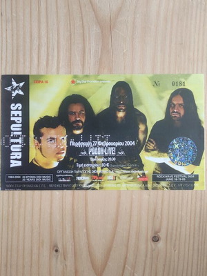 Sepultura concert ticket photocopy used from 27-2-2004