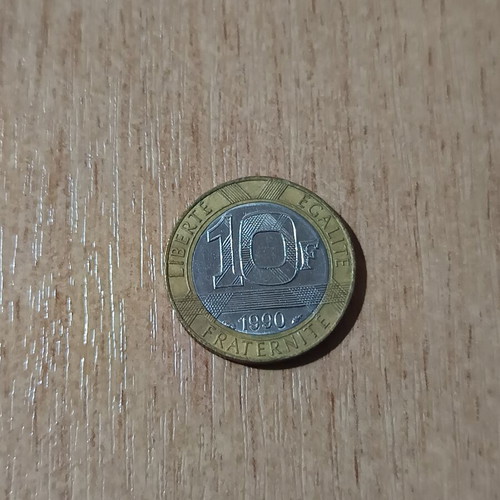 10 Francs France collectible coin 1990, used, bimetallic