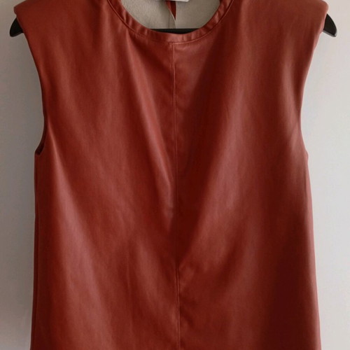 Stradivarius leatherette top new, orange, small with shoulder pads