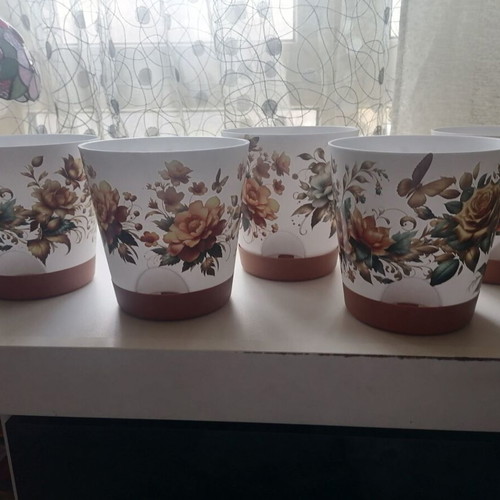 Set of 5 new hand-decorated flower pots for indoor plants