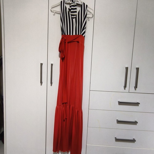 Summer dress with belt like new, black and red, size M