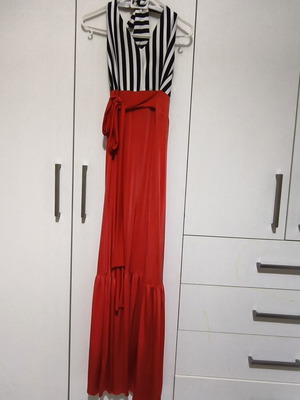 Summer dress with belt like new, black and red, size M