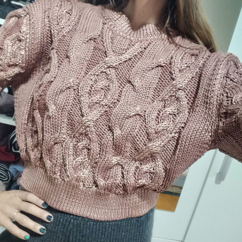 Zara sweater with knit pattern like new, pink and silver