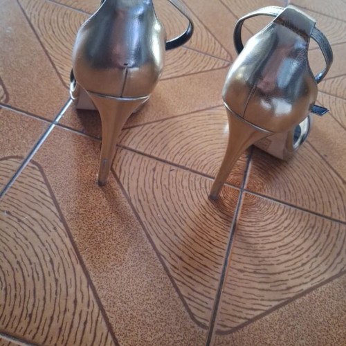 High Heeled Gold Sandals like new