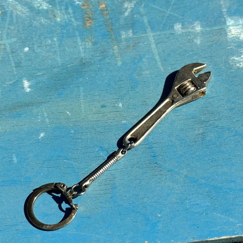 Vintage Adjustable Wrench Keychain metal, used, 6.7 cm