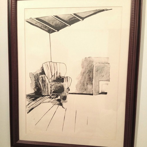 Manolis Haros Signed Lithograph 4/20 with Carved Frame used