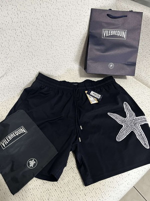 Vilebrequin Moorise swim shorts XXL new, dark blue with starfish