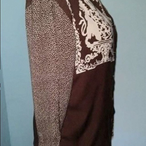 Basics women's tunic shirt used, patchwork, size L/XL, white and brown