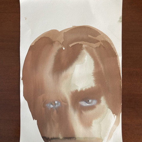 Male Face With Gray Eyes Acrylic Painting Used On Cardboard