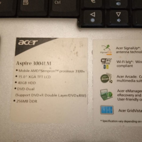 Acer Aspire 3000 used laptop with bag