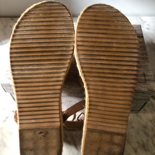 Pink suede platform espadrilles used with elastic ankle strap, size 39