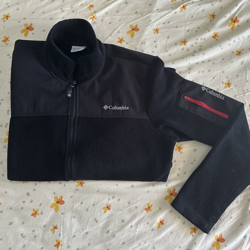 Columbia black fleece jacket with windproof lining, used, size M