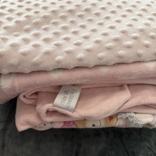 Set of 3 pink baby blankets used for girl