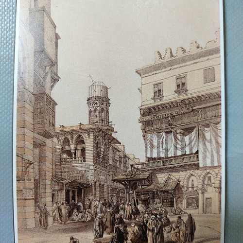 Vintage Egypt Carte Postale Bazaar of the Coppersmiths by David Roberts 1839