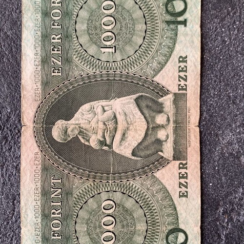 Paper money used, Hungarian 1000 Forint banknote