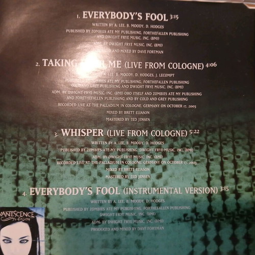 Evanescence Everybody's Fool CD single like new