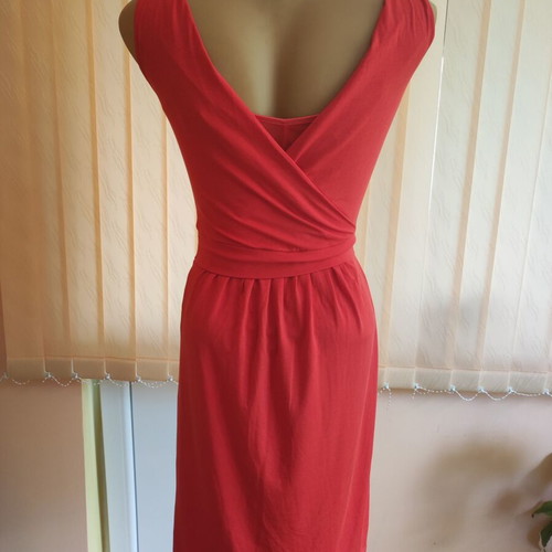 Weekend Max Mara Red Lyocell Midi V-Neck Dress, Size XS