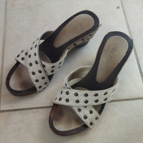 El Gaucho by Giuliano Cutrina women's vintage clogs with pony skin straps, size 37