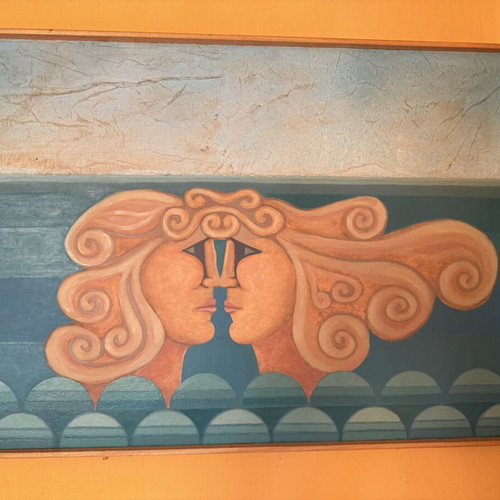 Large Canvas Painting Modern Greek Composition like new