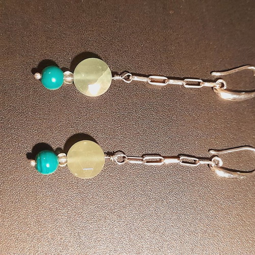 Silver earrings 925 with malachite semi-precious stones new